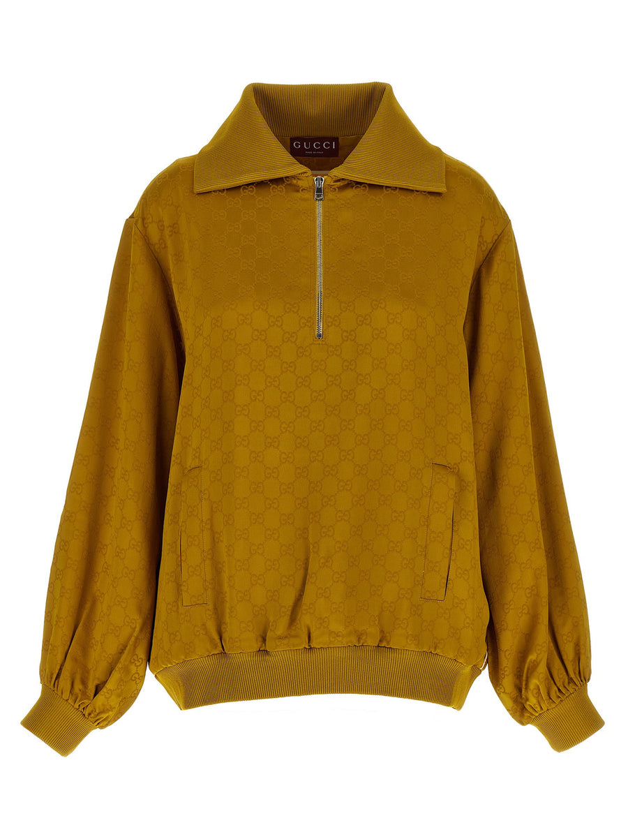 سويت شيرت بسحاب نصف، ذهبي Gucci شعار-جاكار