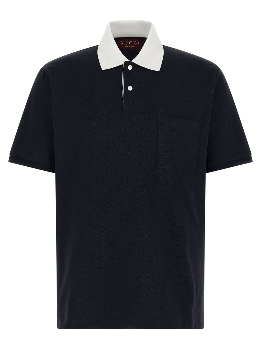 Gucci Contrast Collar Polo — Navy