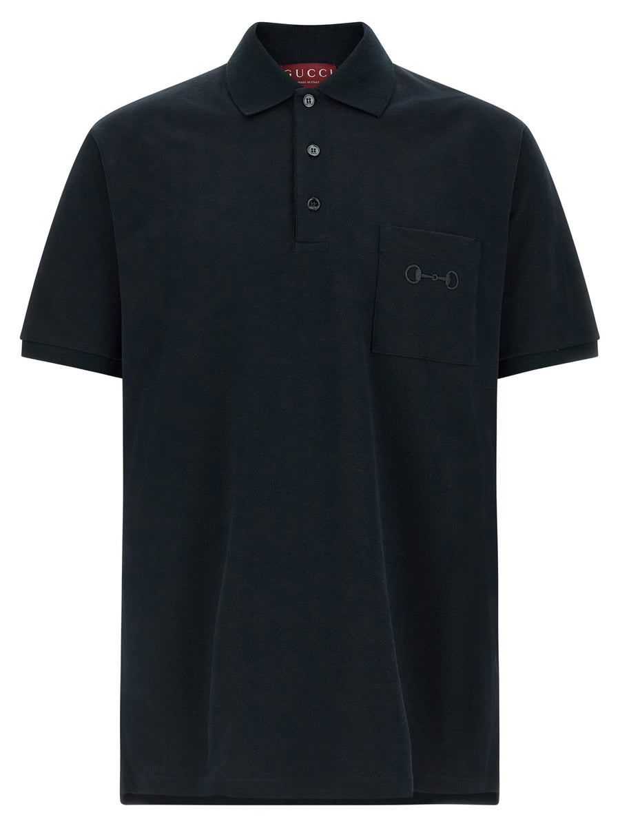Gucci Embroidered Stretch Cotton Polo Shirt — Black