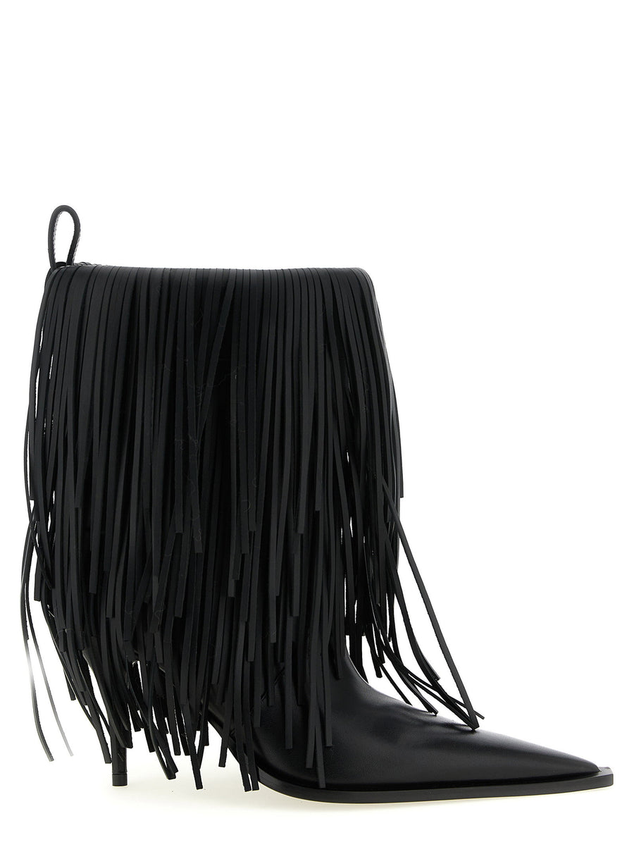 Balenciaga Fringe Leather Ankle Boot — Black