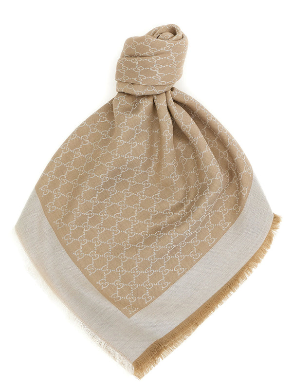Gucci GG Monogram Wool and Silk Shawl — Beige