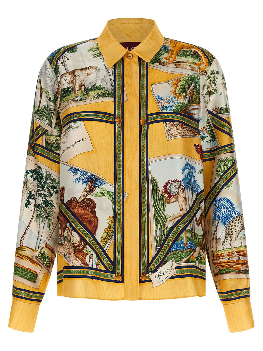 Gucci Landscape Print Silk Twill Shirt — Yellow