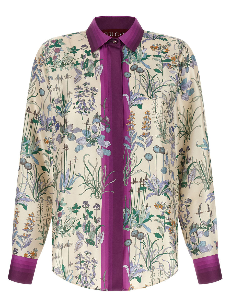 Gucci Floral-Print Silk Twill Shirt — Cream