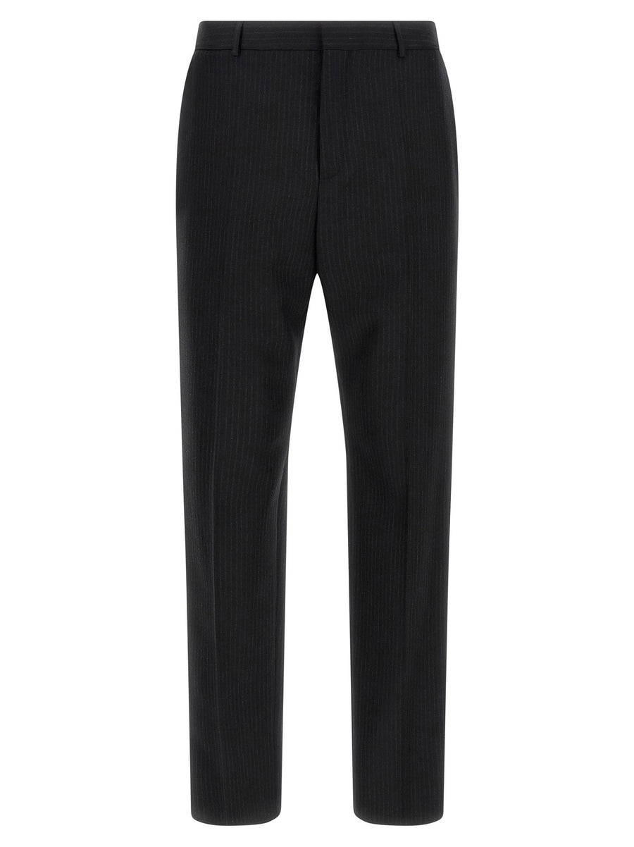 Saint Laurent Pinstriped Wool Trousers — Black