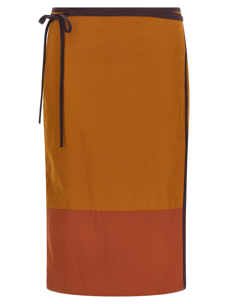 Saint Laurent Color-Block Nylon Skirt — Orange