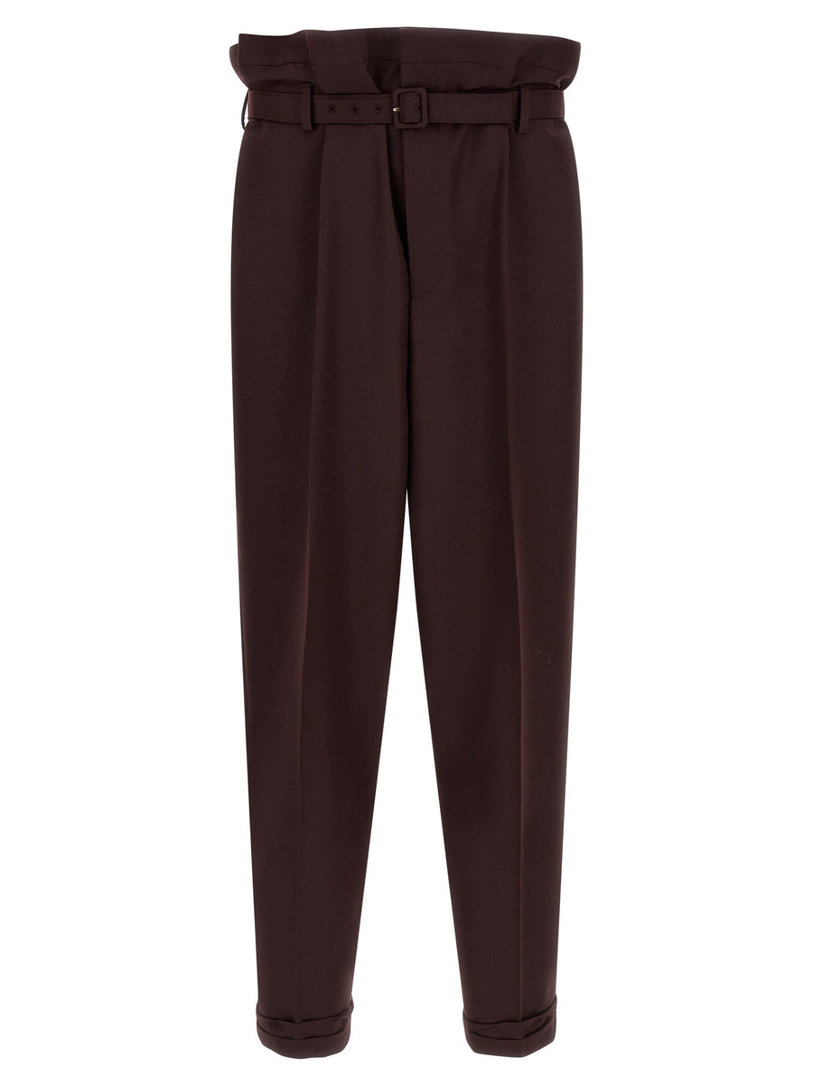 Saint Laurent Paper-Bag Waist Trousers — Brown