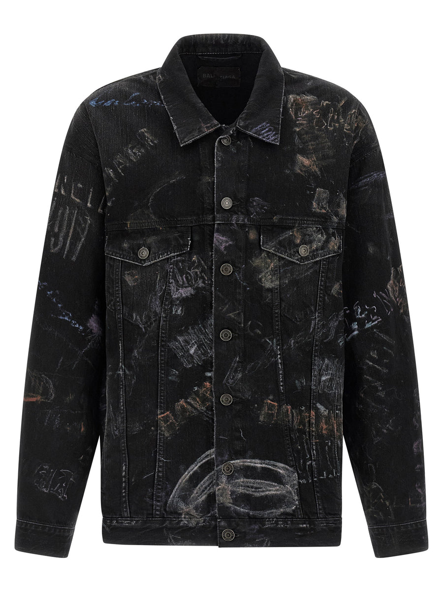 Balenciaga Washed Crayon Cotton Denim Jacket — Black