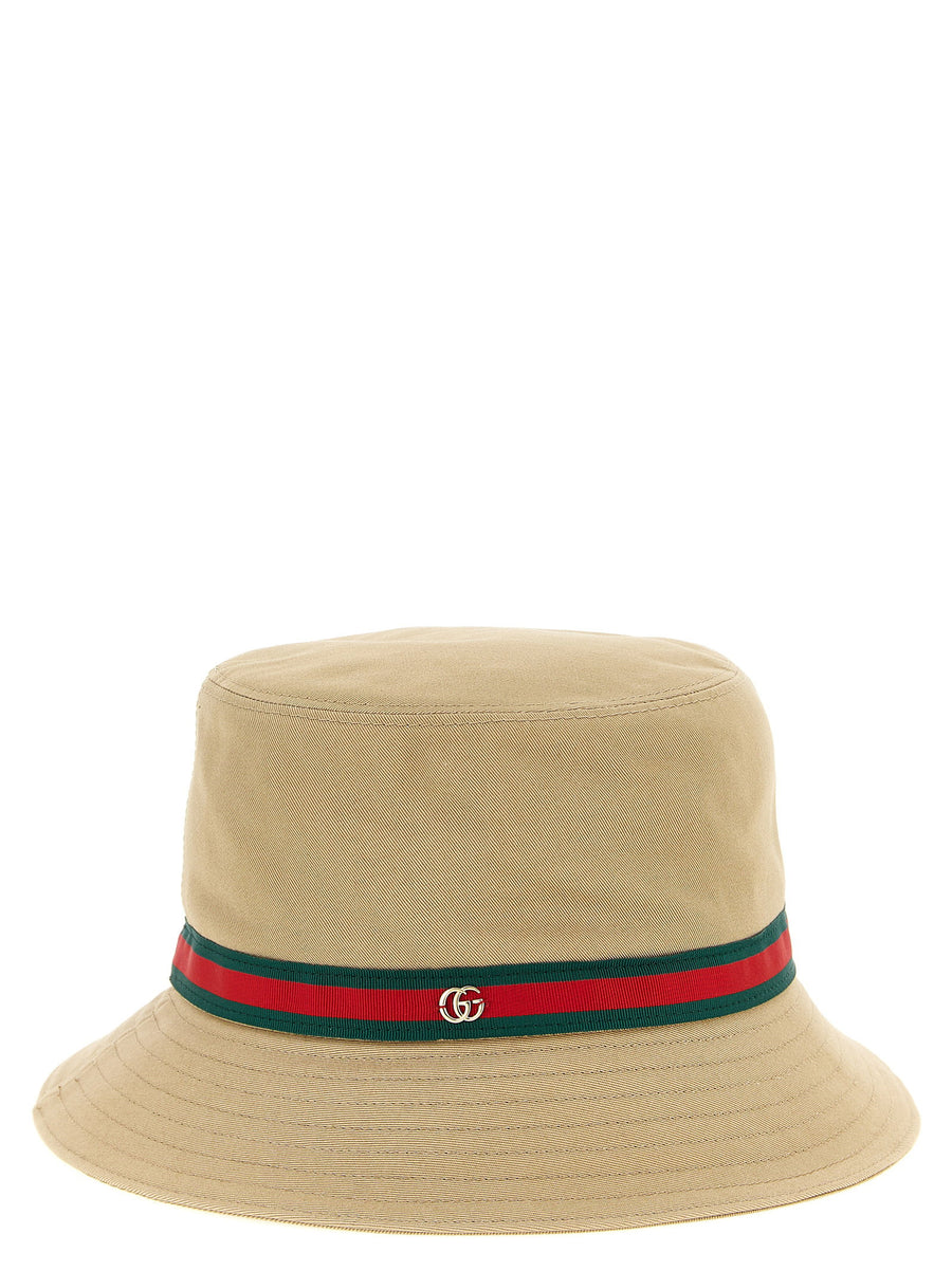 Gucci Web Tape Grosgrain Bucket Hat — Beige