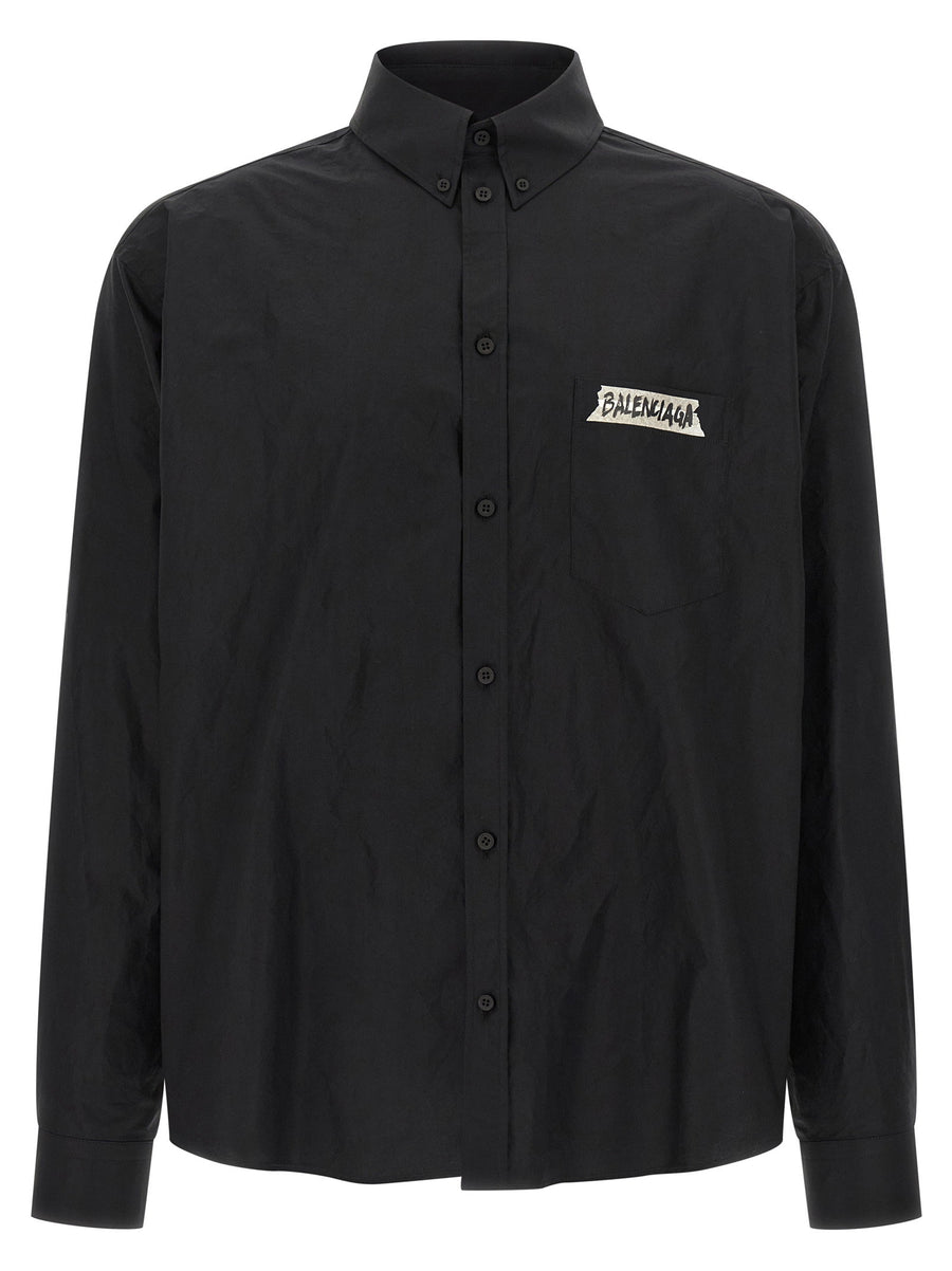 Balenciaga Masking Tape Print Shirt — Black