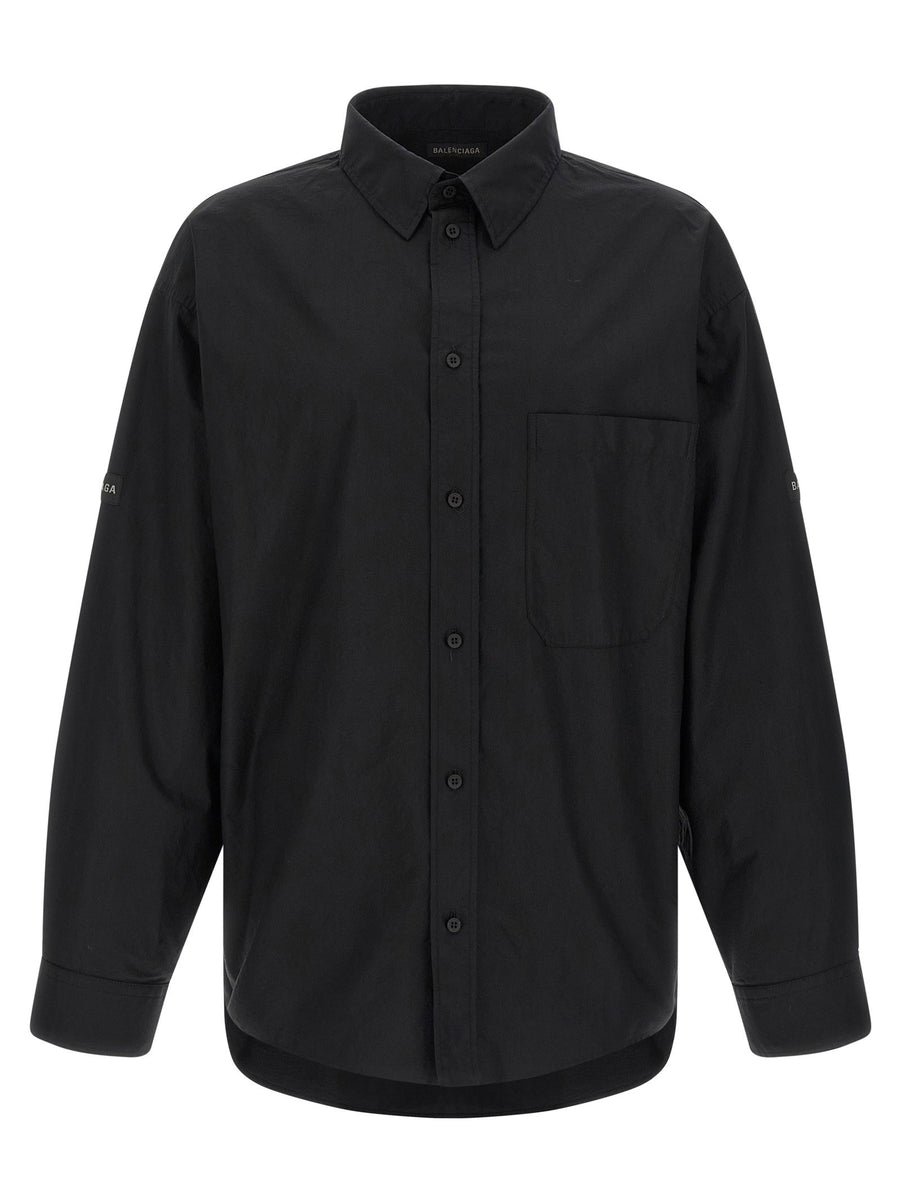 Balenciaga Logo-Patch Cotton Poplin Shirt — Black