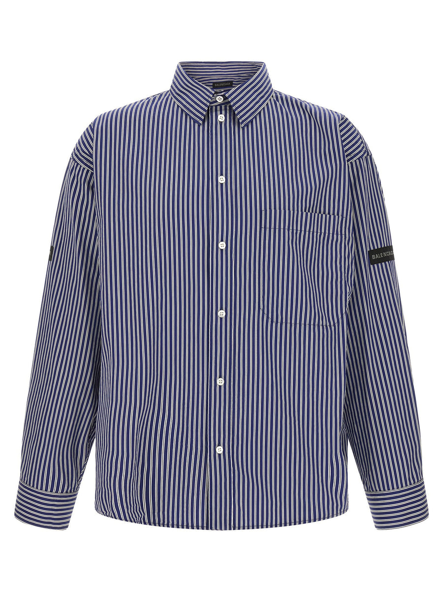 Balenciaga Striped Cotton Poplin Shirt — Navy