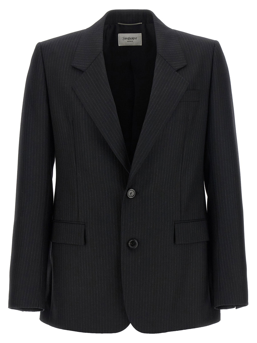 بنطال مخطّط Saint Laurent صوف بليزر — رمادي فحمى