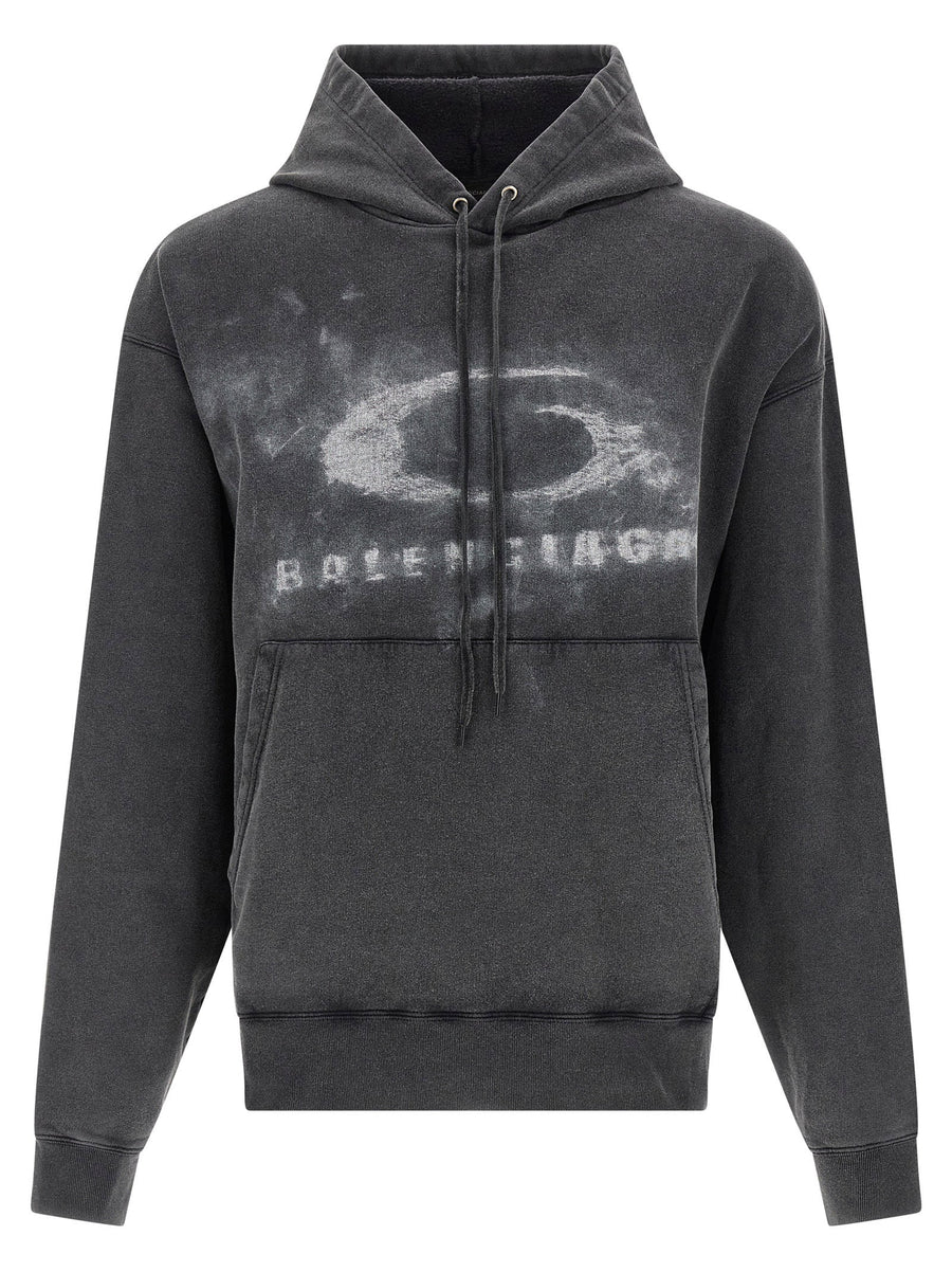 Balenciaga Washed Crayon Loop Print Hoodie — charcoal