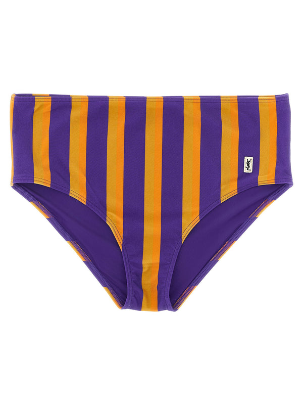 Saint Laurent Striped Technical Bikini Briefs — Purple