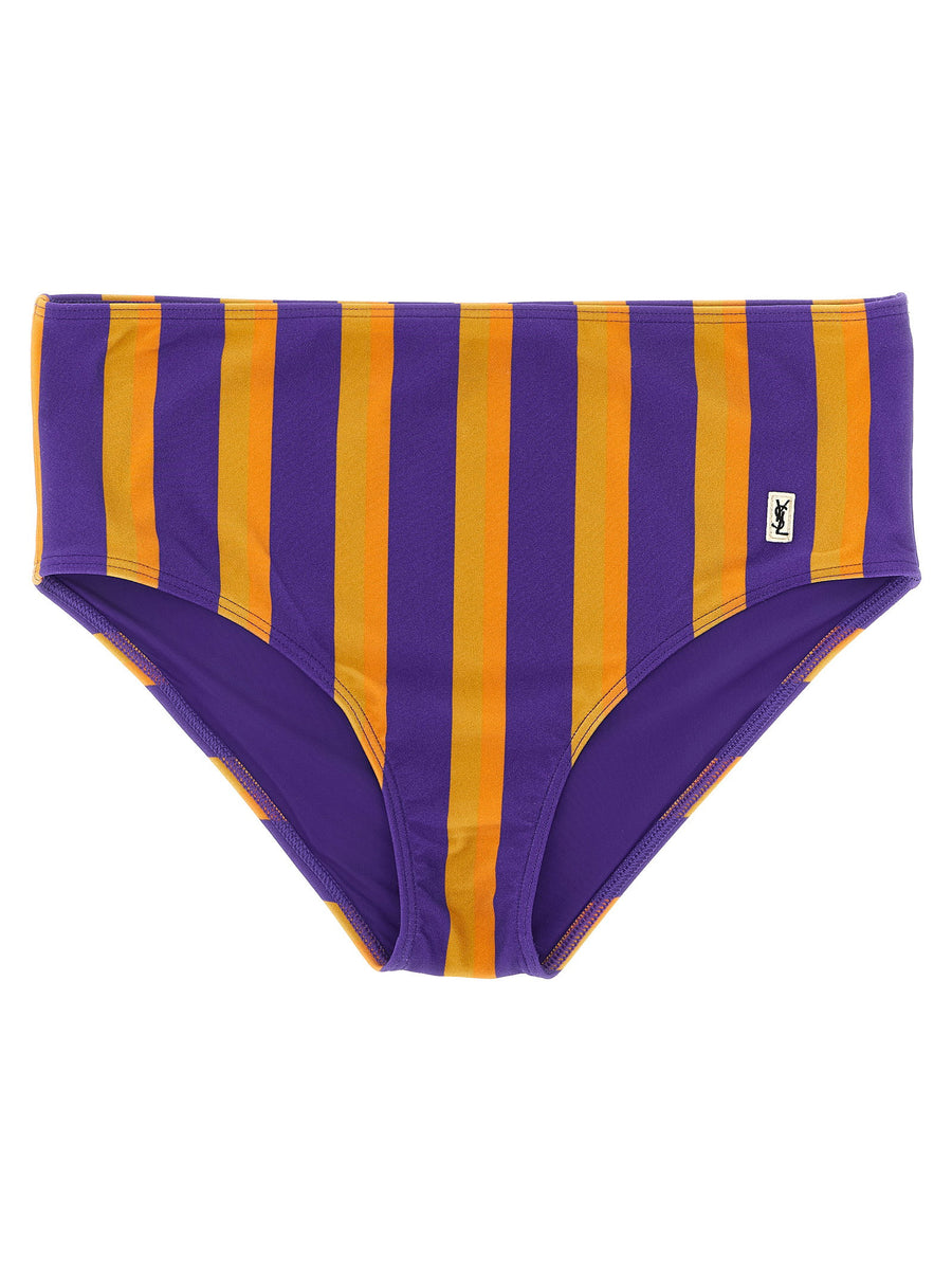 Saint Laurent Striped Technical Bikini Briefs — Purple