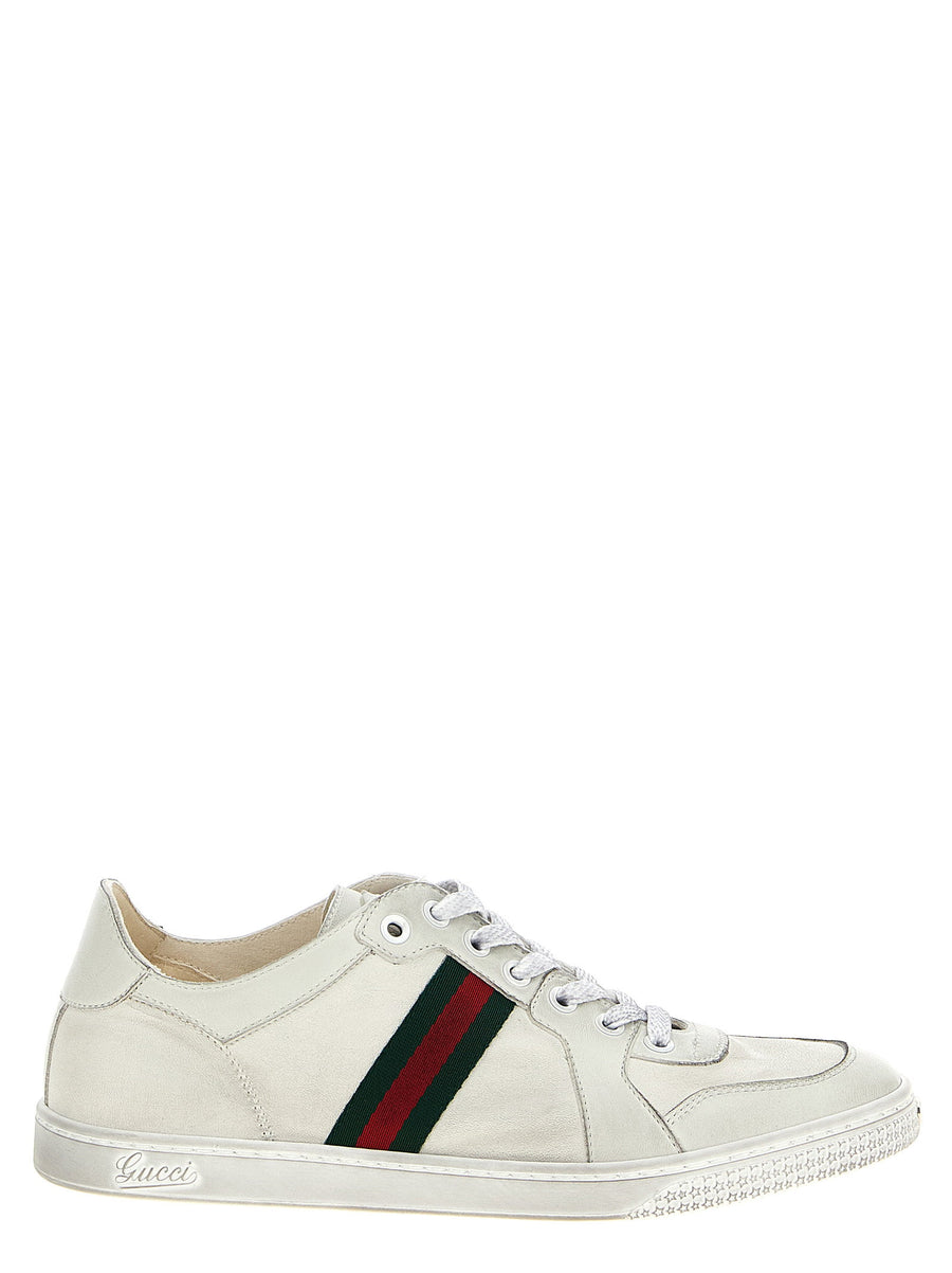 Gucci Web Striped Leather Sneaker — White