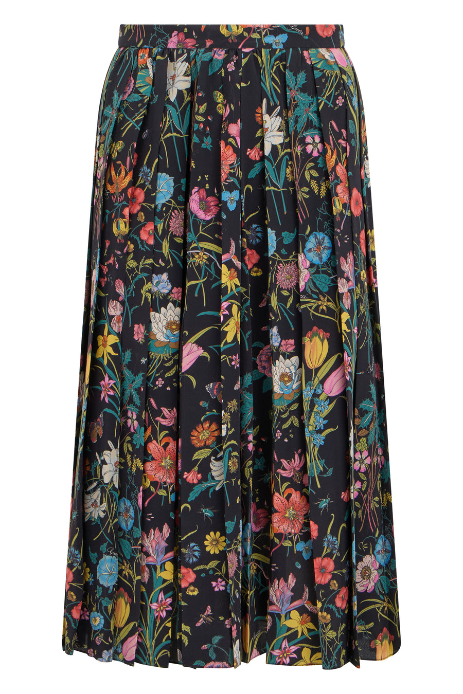 Skirt Pleated Midi Black-Multicolour Black/multicolour Silk