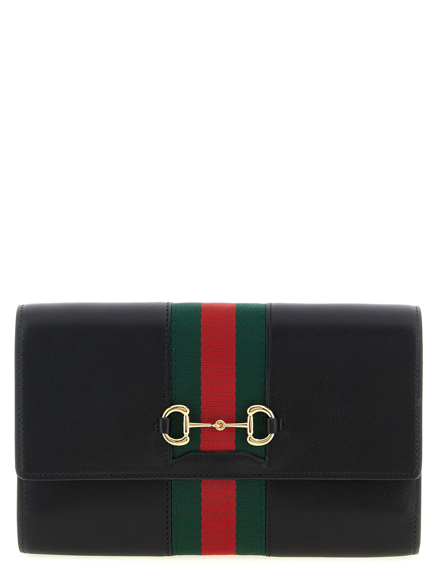 Gucci Web-Striped Leather Wallet — Black