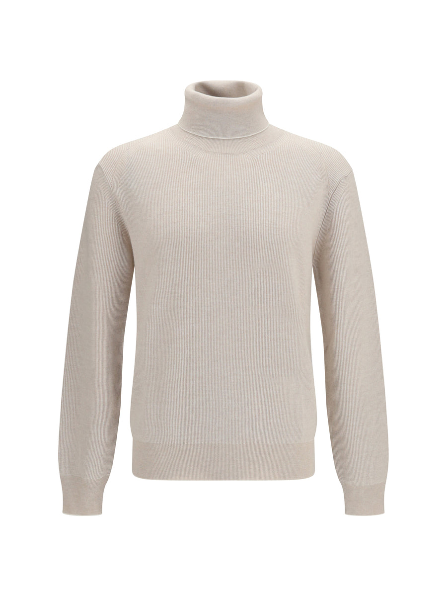 Wool And Cashmere Turtleneck Sweater Beige/white