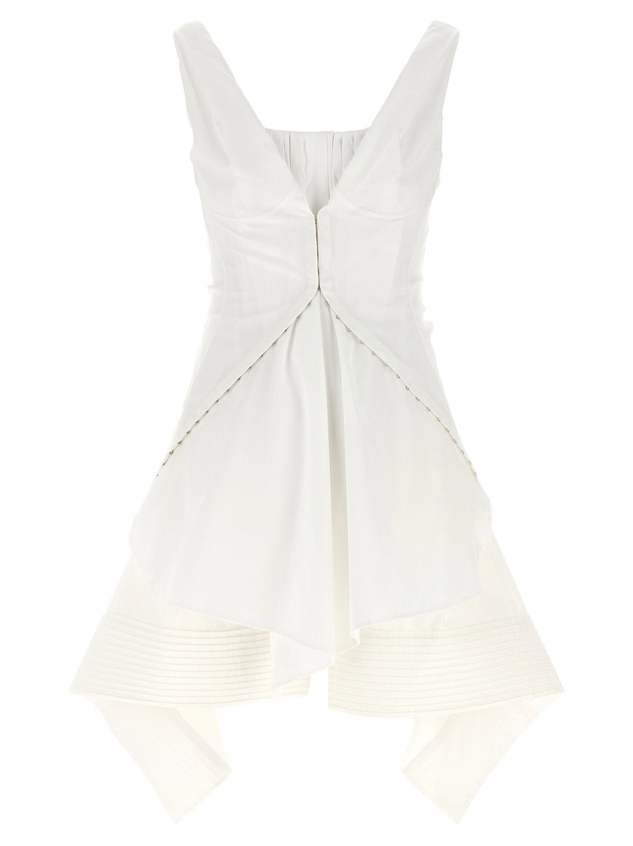 Alexander McQueen Pleated Cotton Poplin Dress — white