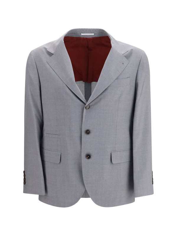Three-Button Blazer Grigio Wool Ovis Aries; Silk Blazers & Vests