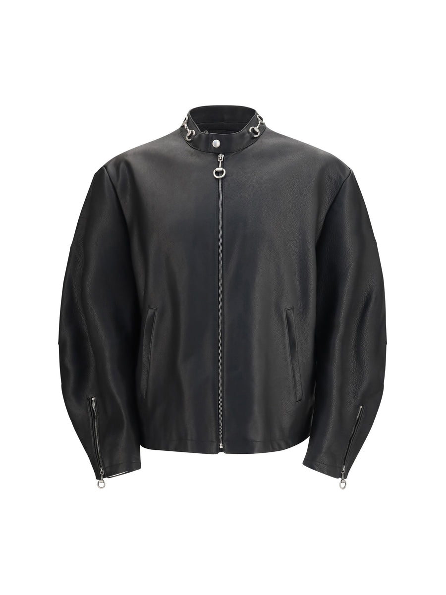 Horsebit Leather Biker Jacket Black Calf Bos Taurus