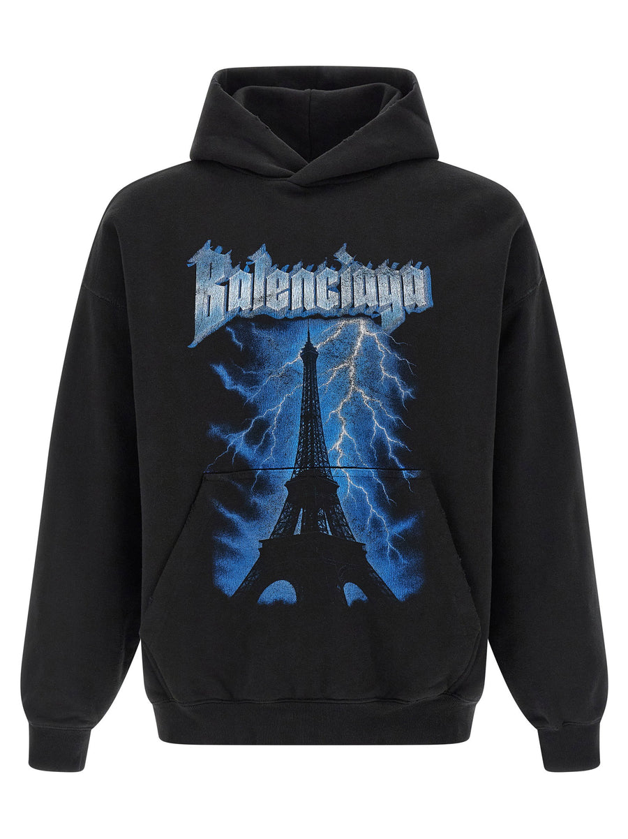 Balenciaga Paris Thunderstorm Graphic Hoodie — Black