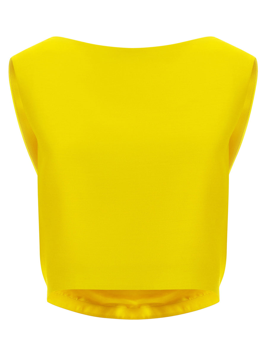 Balenciaga Draped Wool-Silk Blend Tank Top — Yellow