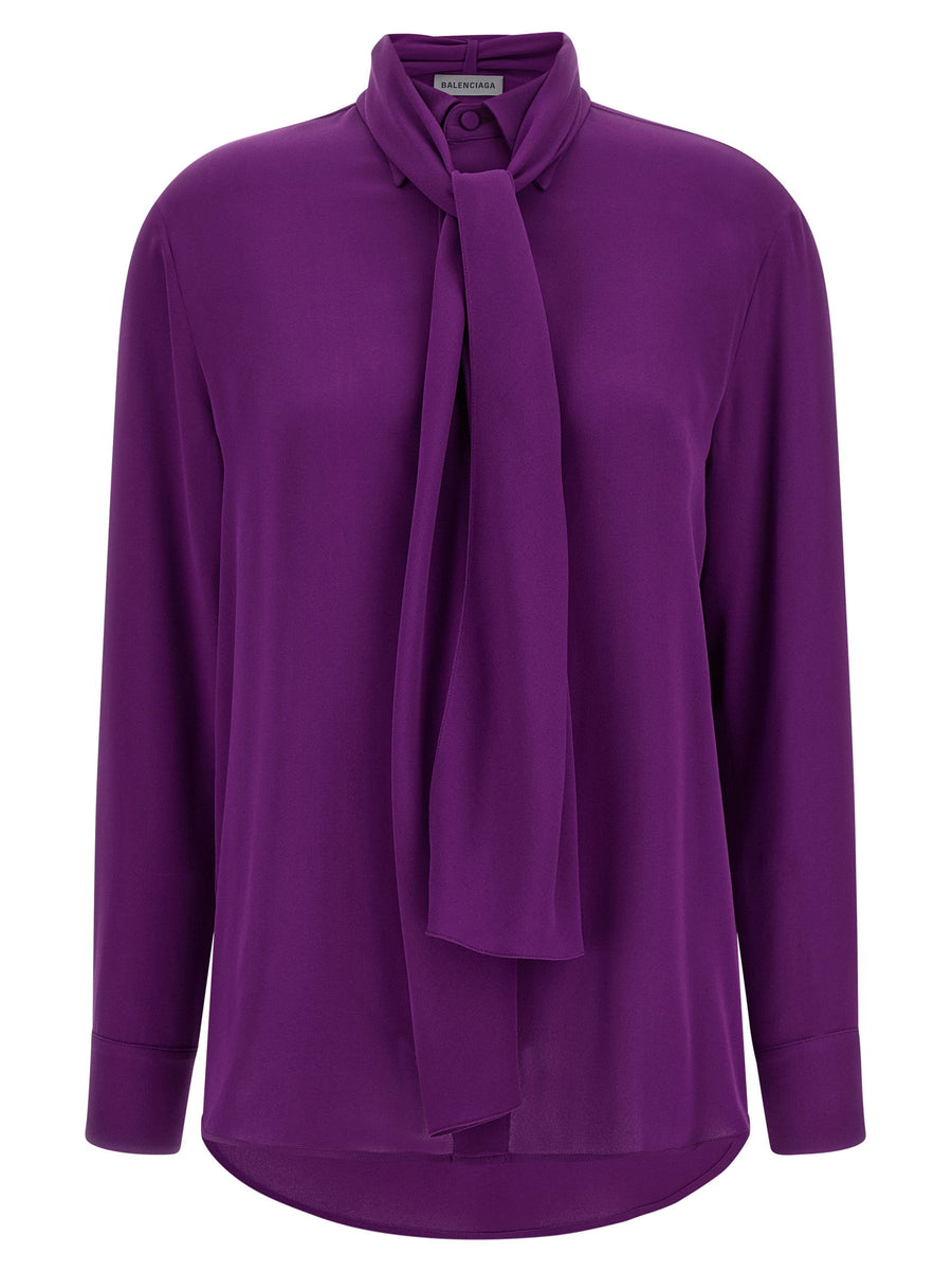 Balenciaga Silk Georgette with Removable Scarf Blouse — Purple