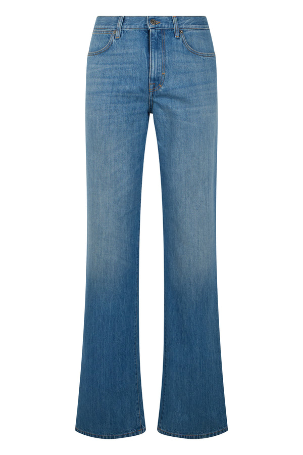 Flared Denim Jeans, Blue Cotton Jeans