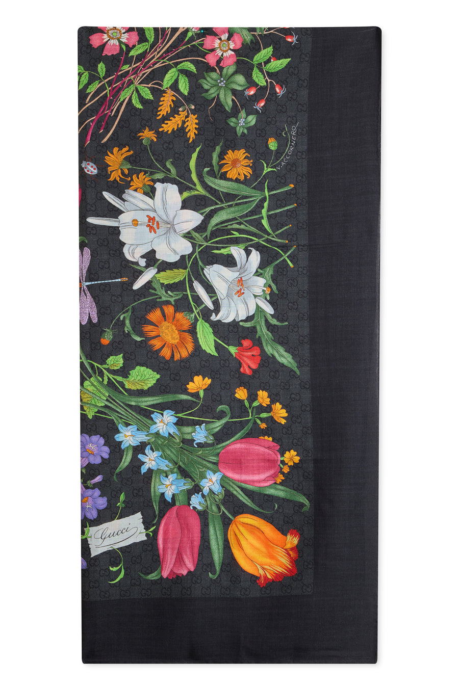 Scarf, Printed Silk-Wool, Black