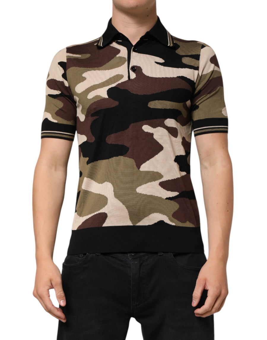 Dolce & Gabbana 100% Silk polo shirt in brown