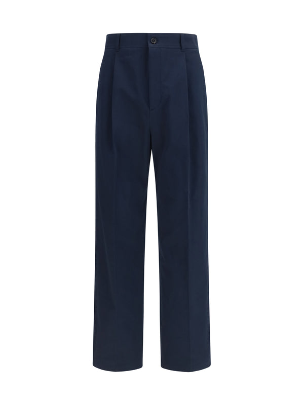 Straight Pants Navy Cotton Trousers