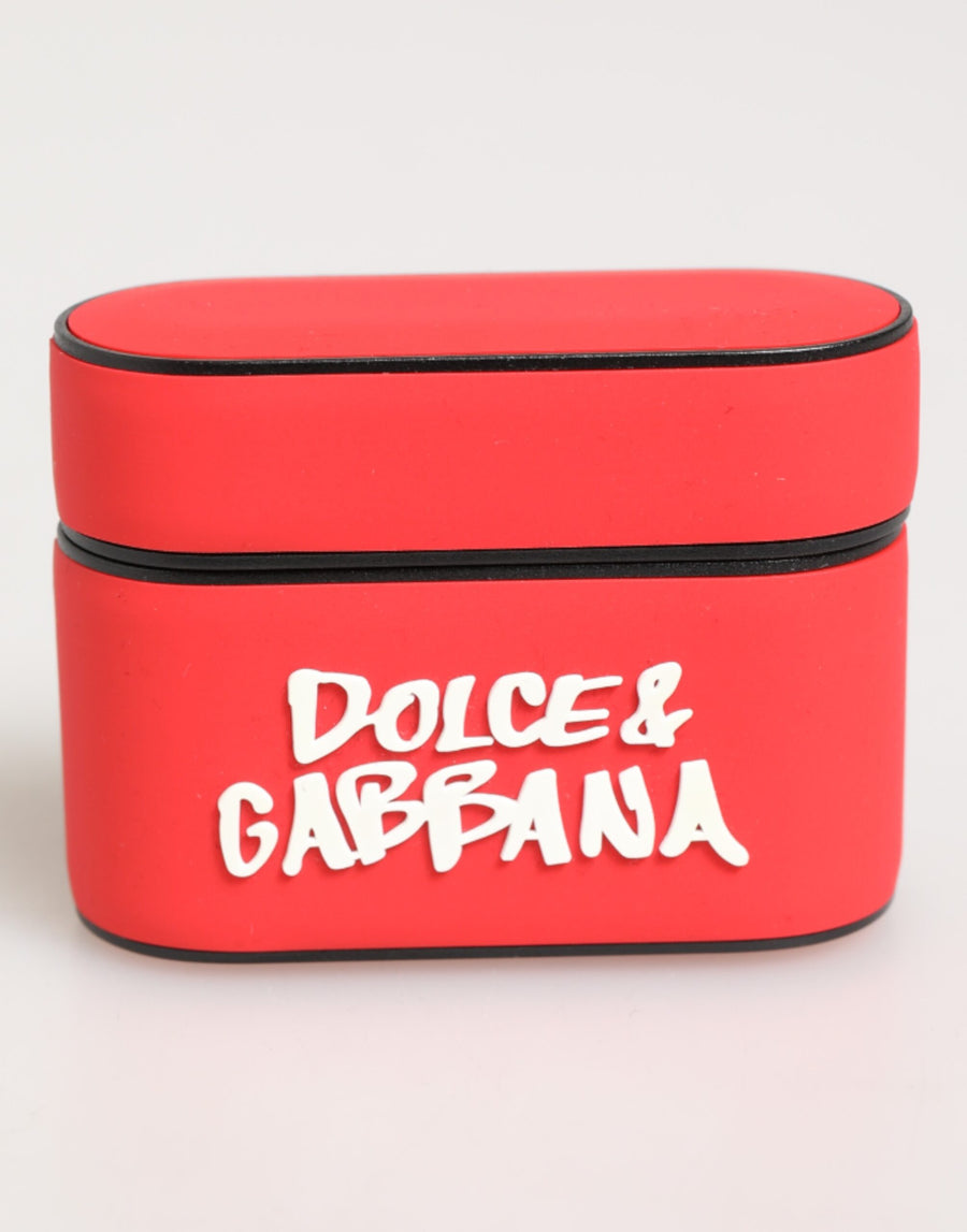 Red Pvc Dg Logo Embossed Men Flip Holder Airpods Case Polycarbonate Tu Accessory