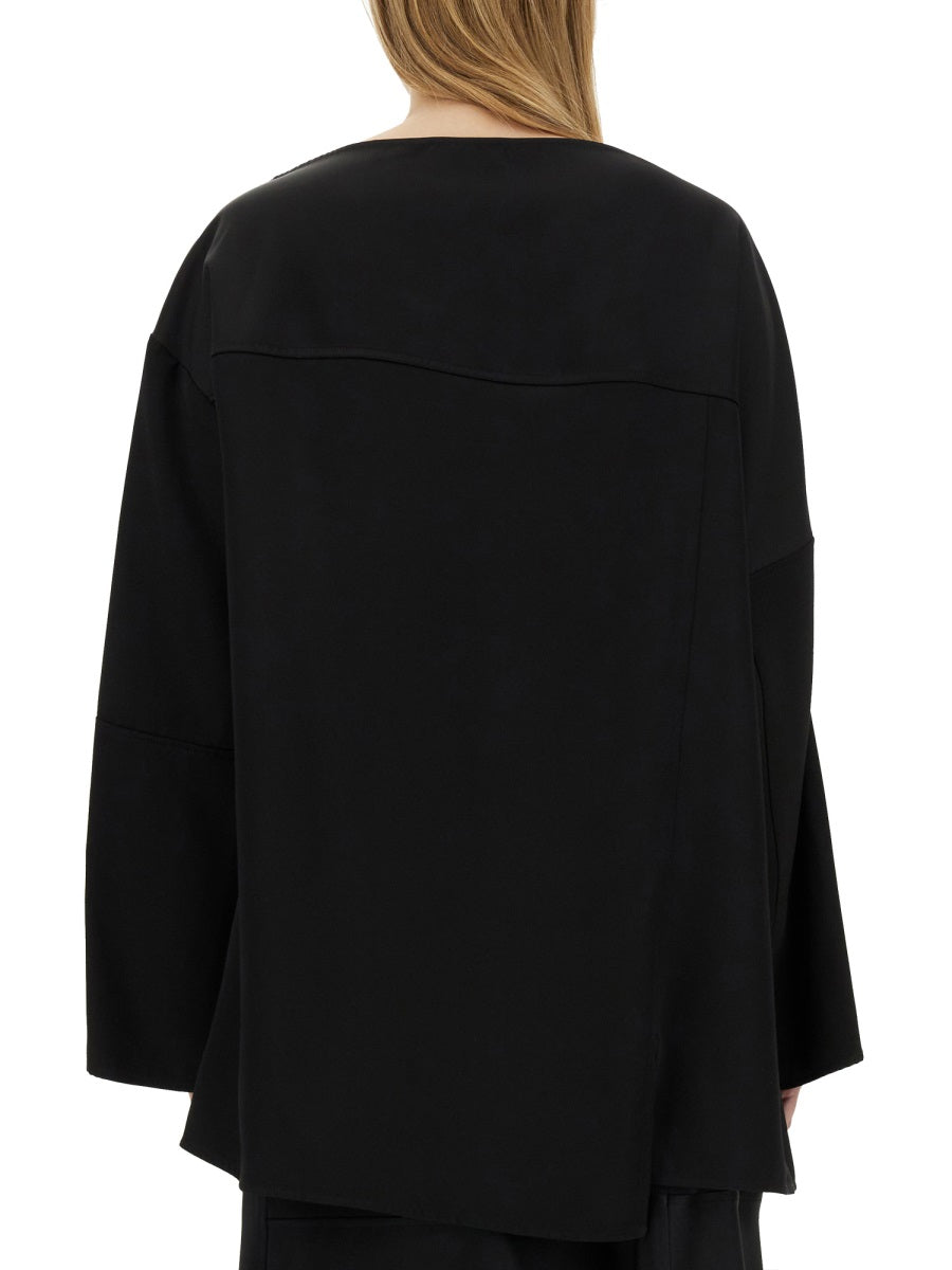 Asymmetrical Top Black Viscose Silk Tops