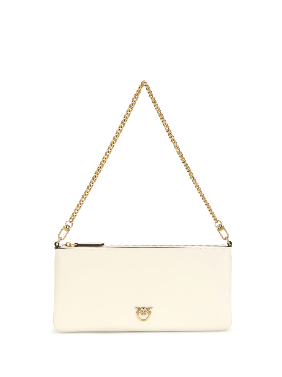 Leather Shoulder Bag Bianco Seta-antique Gold Calf Bos Taurus