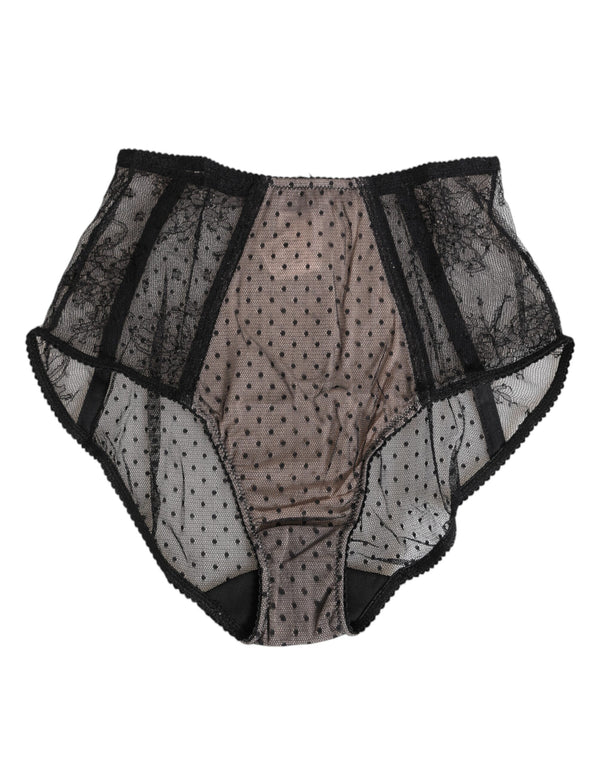 Black Sheer Polka Dot Lace High Waist Underwear Polyamide Clothing