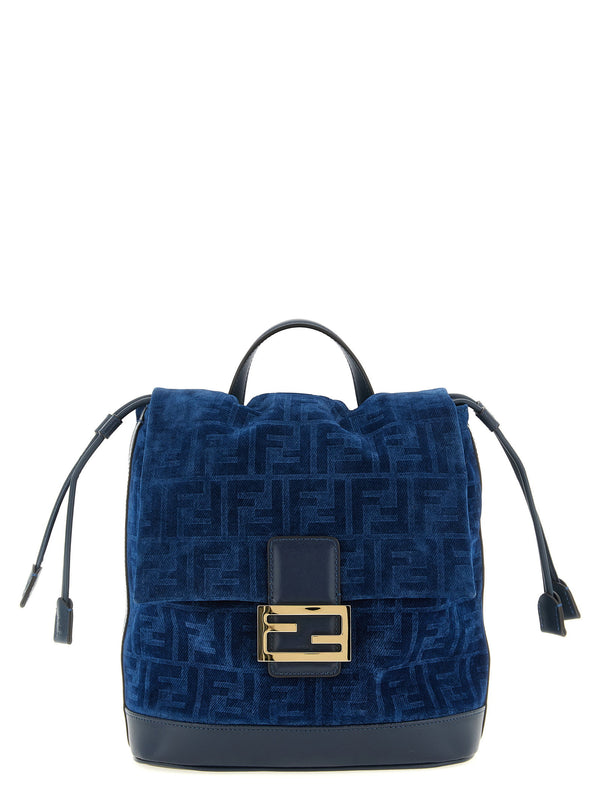 حقيبة ظهر Fendi FF المخملية بتصميم دنيم — أزرق