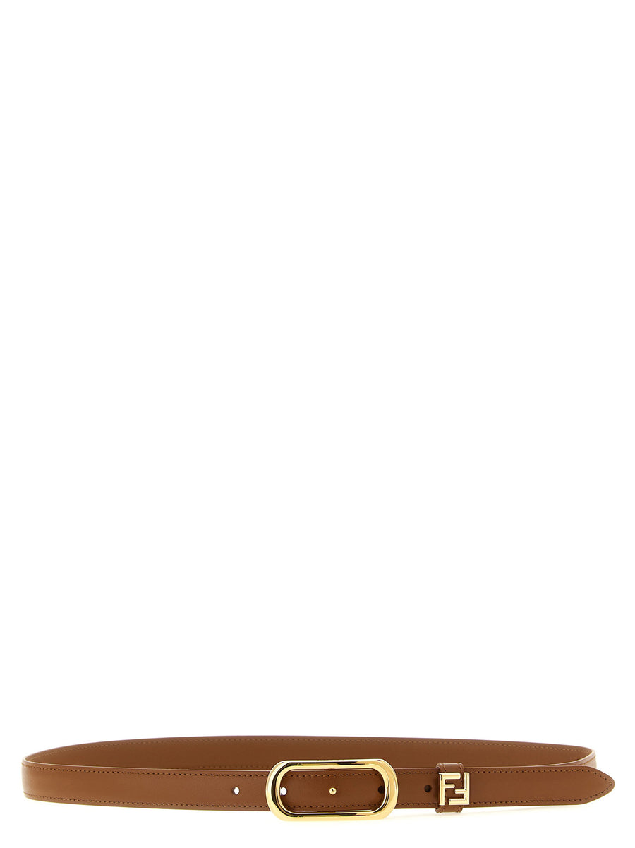 Fendi Oval Gold Buckle Belt — Tan