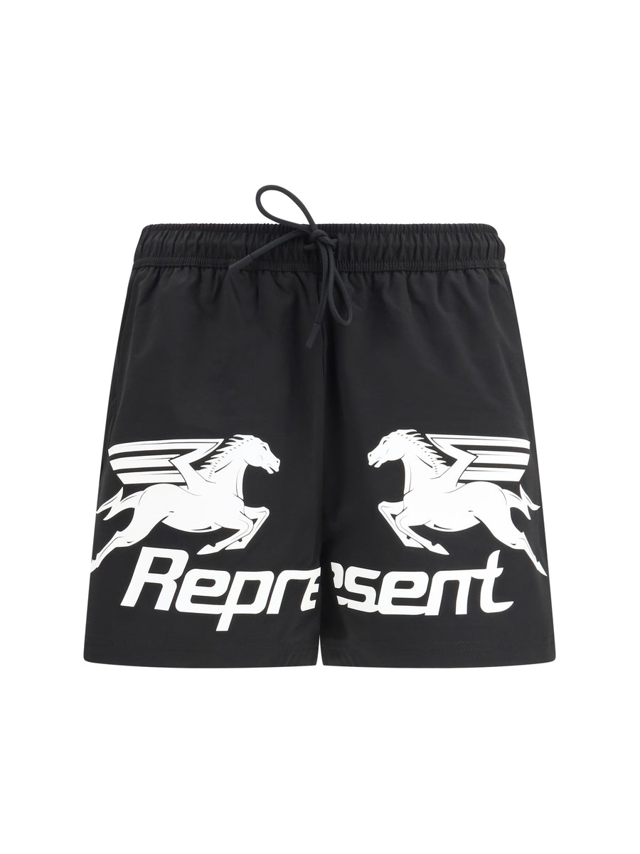 Represent 100% Polyester swim shorts in black