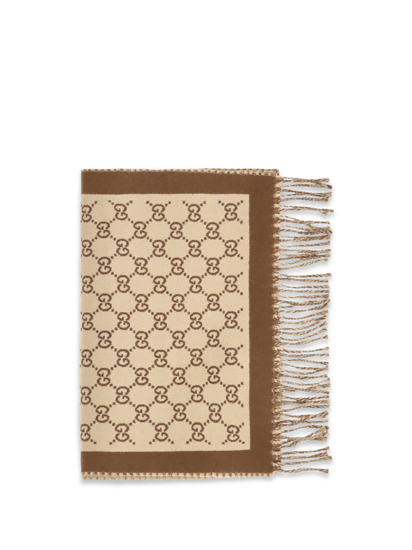 Gg All-Over Wool Scarf Camel/light Brown Merino Ovis Aries