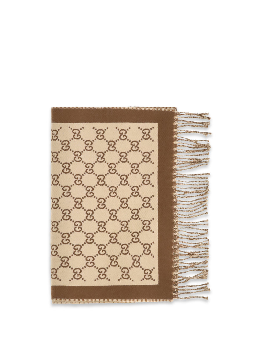 Gg All-Over Wool Scarf Camel/light Brown Merino Ovis Aries