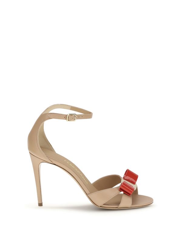 Ferragamo 100% Calf Leather Bos Taurus heel sandal in beige