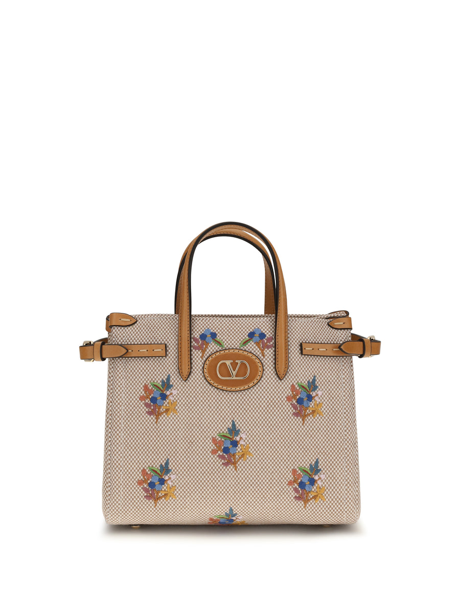 Valentino Garavani 100% cotton top handle bag in beige