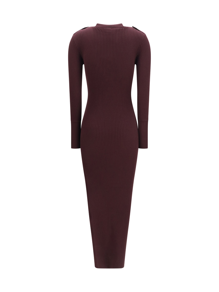 Dress Rib-Knit Polo Long Burgundy Viscose