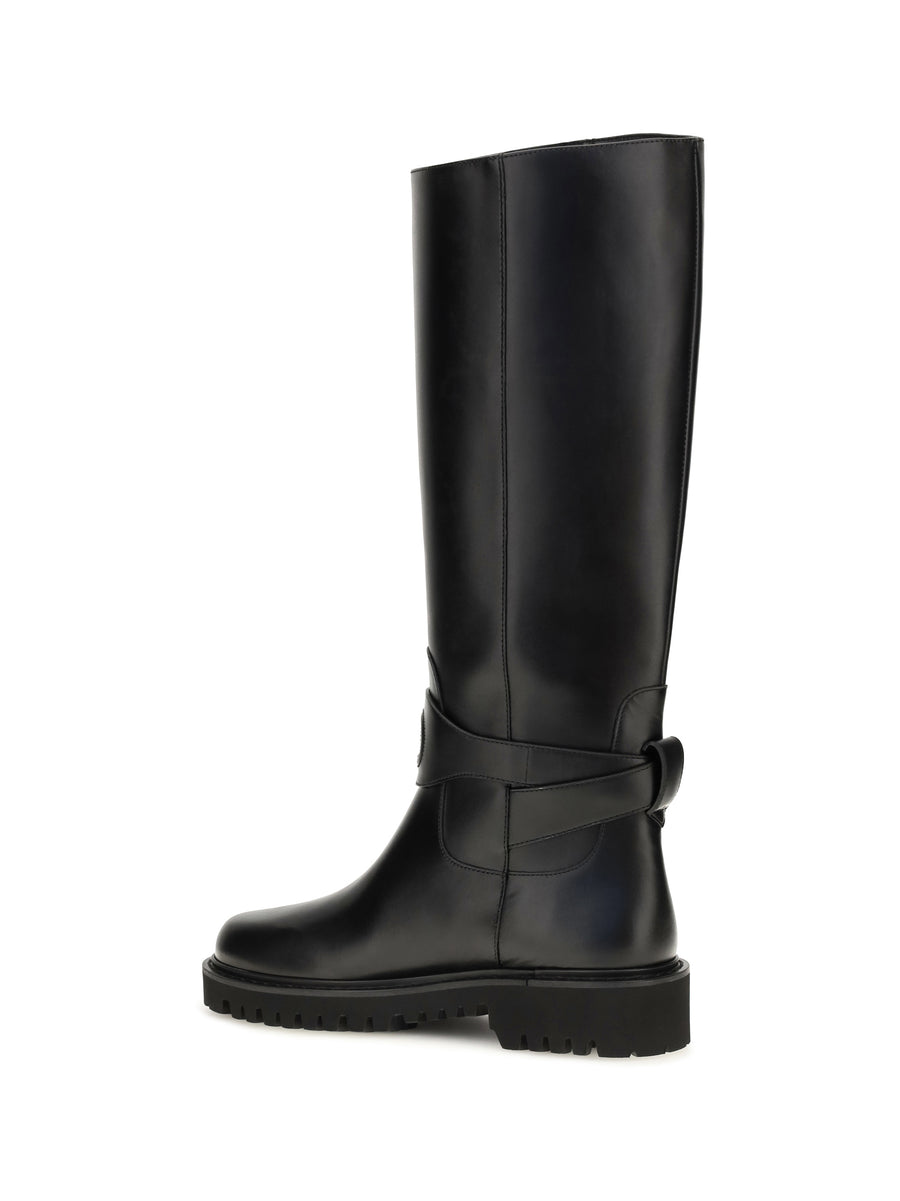 Calfskin High Boots Vlogo Signature Black Calf Leather