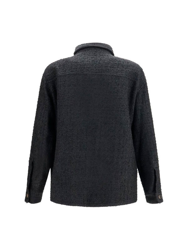 Tweed Buttoned Jacket Black Cotton Shirt