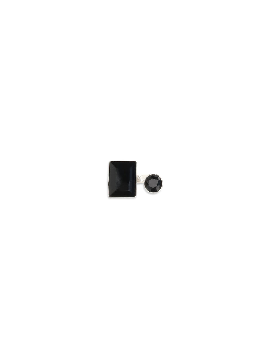 Stone Ring Silver Black Metal Rings