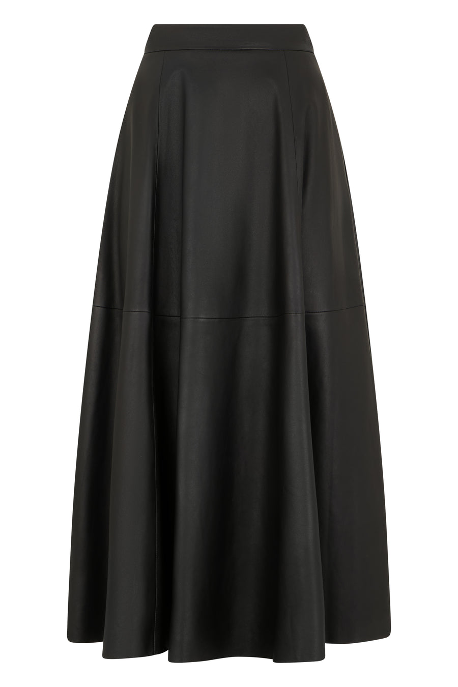 Midi Flared Leather Skirt Black