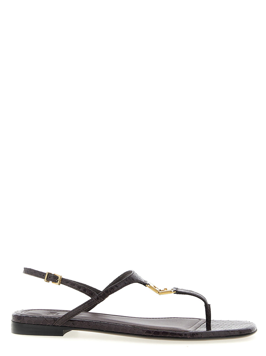 Fendi Crocodile-Embossed Thong Sandals — Black